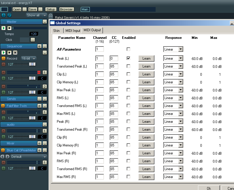 Step 08 - Enable the DPMP Midi output for the peak envelope, and set the CC number